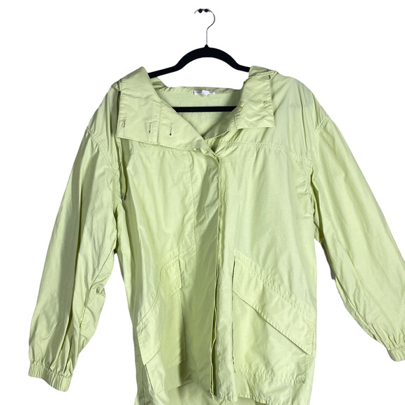 Eileen Fisher Lime Green Light Organic Cotton Nylon Hooded Coat Medium - Picture 2 of 6